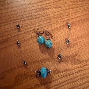 Turquoise and Silver Beaded Necklace Set
